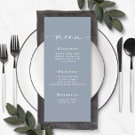 Eenvoudig, vast, robuust, blauw bindmenu menu<br><div class="desc">Eenvoudig menu Vaste kleur Licht Dusty Blue Wedding. Deze moderne Kaart van het Menu van het Kanaal is eenvoudig klassiek en elegant met een duidelijke stevige kleurenachtergrond en een doopvont van de de calligrafie van het handtekeningsmanuscript met staarten. Getoond in de nieuwe Colorway. Met een monogram aan de achterkant. Beschikbaar...</div>