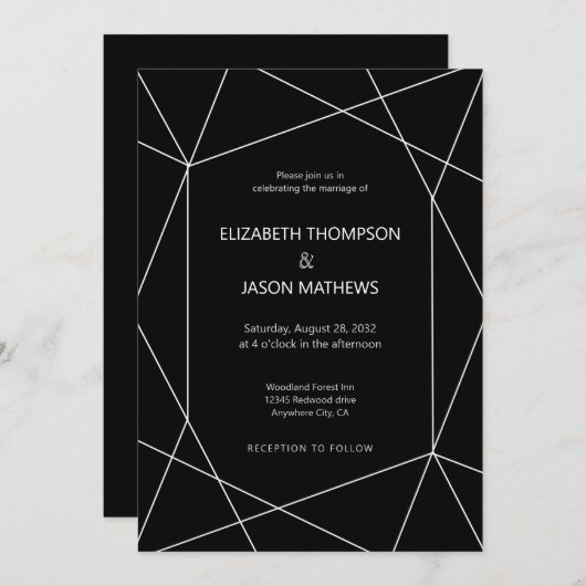 Eenvoudig veelhoekig zwart-wit homohuwelijk kaart (Voorkant / Achterkant)