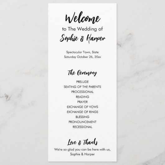 Eenvoudig, veelzijdig Casual zwart-wit Programmakaart (Voorkant)