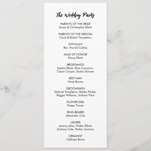 Eenvoudig, veelzijdig Casual zwart-wit Programmakaart (Achterkant)