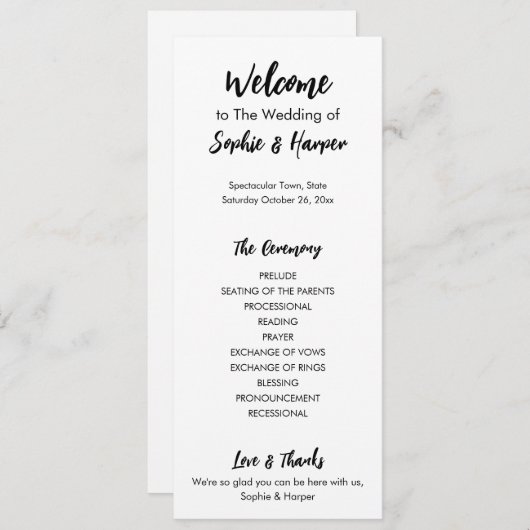 Eenvoudig, veelzijdig Casual zwart-wit Programmakaart (Voorkant / Achterkant)