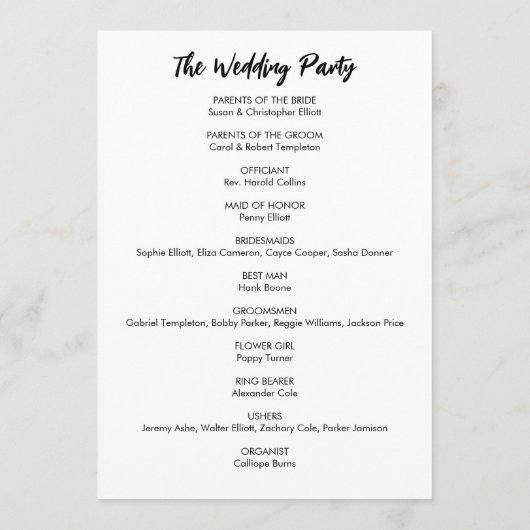 Eenvoudig veelzijdig Casual zwart-wit Programmakaart (Achterkant)