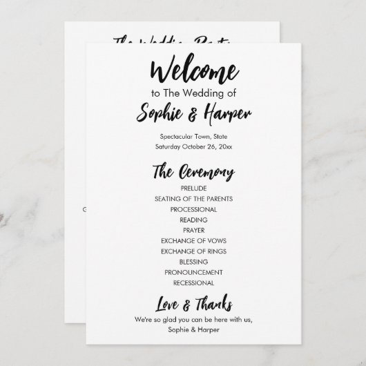 Eenvoudig veelzijdig Casual zwart-wit Programmakaart (Voorkant / Achterkant)