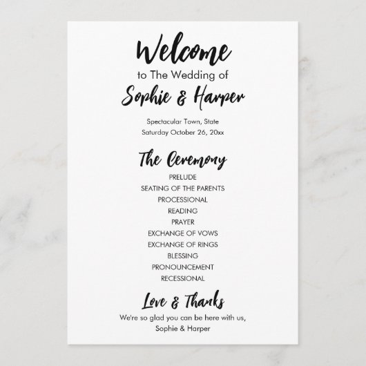 Eenvoudig veelzijdig Casual zwart-wit Programmakaart (Voorkant)