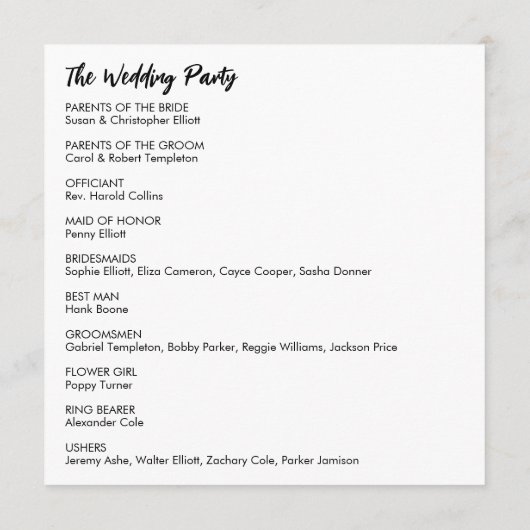 Eenvoudig veelzijdig Casual zwart-wit Programmakaart (Achterkant)