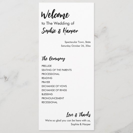 Eenvoudig, veelzijdig, Casual zwart-wit Programmakaart (Voorkant)