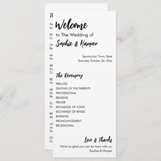 Eenvoudig, veelzijdig, Casual zwart-wit Programmakaart (Voorkant / Achterkant)