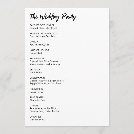 Eenvoudig veelzijdig Casual zwart-wit Programmakaart (Achterkant)