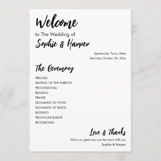 Eenvoudig veelzijdig Casual zwart-wit Programmakaart (Voorkant)