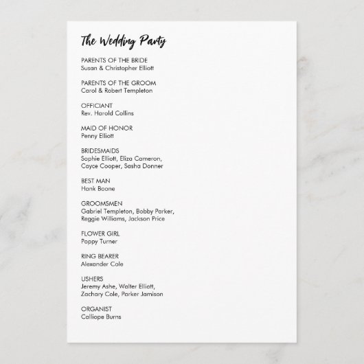 Eenvoudig veelzijdig Casual zwart-wit Programmakaart (Achterkant)