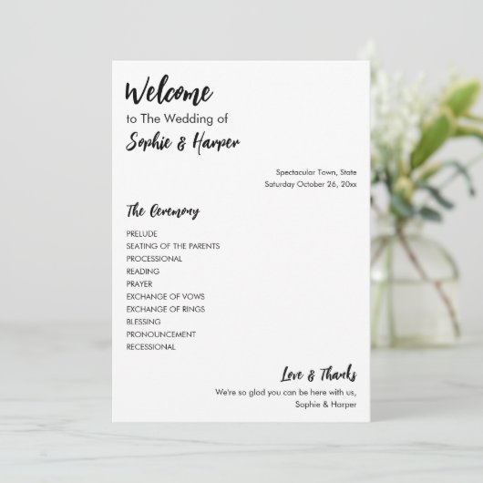 Eenvoudig veelzijdig Casual zwart-wit Programmakaart (Staand voorkant)