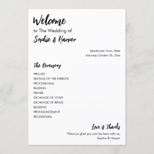 Eenvoudig veelzijdig Casual zwart-wit Programmakaart