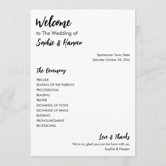 Eenvoudig veelzijdig Casual zwart-wit Programmakaart (Voorkant)