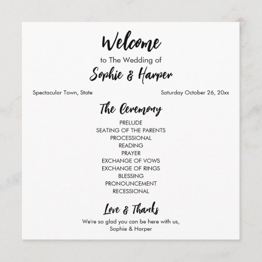 Eenvoudig veelzijdig Casual zwart-wit Programmakaart (Voorkant)