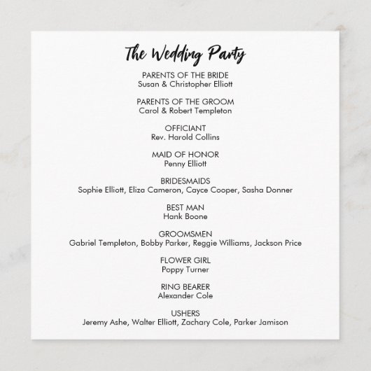 Eenvoudig veelzijdig Casual zwart-wit Programmakaart (Achterkant)