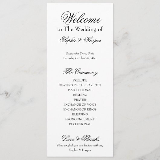 Eenvoudig, veelzijdig, elegant zwart-wit programmakaart (Voorkant)