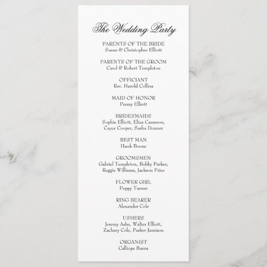 Eenvoudig, veelzijdig, elegant zwart-wit programmakaart (Achterkant)