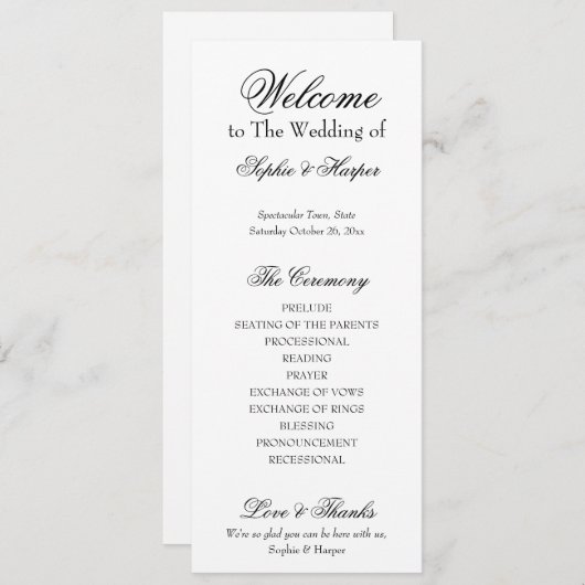 Eenvoudig, veelzijdig, elegant zwart-wit programmakaart (Voorkant / Achterkant)