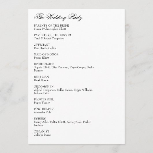 Eenvoudig, veelzijdig, elegant zwart-wit programmakaart (Achterkant)