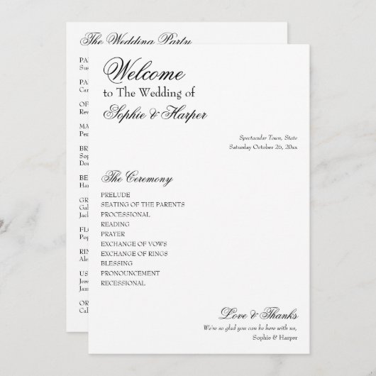 Eenvoudig, veelzijdig, elegant zwart-wit programmakaart (Voorkant / Achterkant)