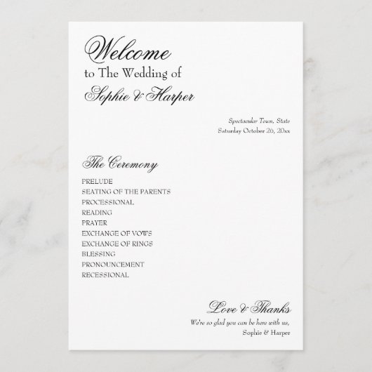 Eenvoudig, veelzijdig, elegant zwart-wit programmakaart (Voorkant)