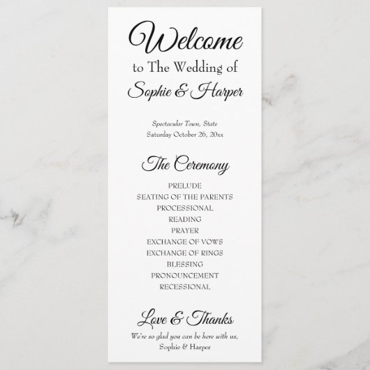 Eenvoudig, veelzijdig, elegant zwart-wit programmakaart (Voorkant)