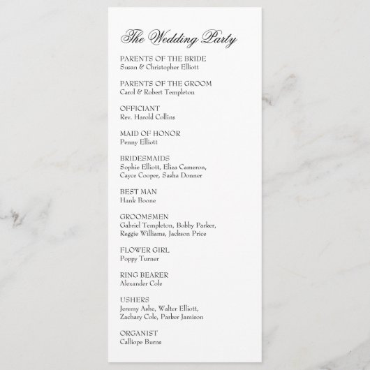 Eenvoudig, veelzijdig, elegant zwart-wit programmakaart (Achterkant)