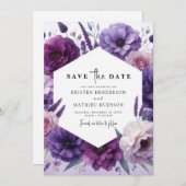 Eenvoudig veld Paarse bloemen bruiloft Save The Date (Voorkant / Achterkant)