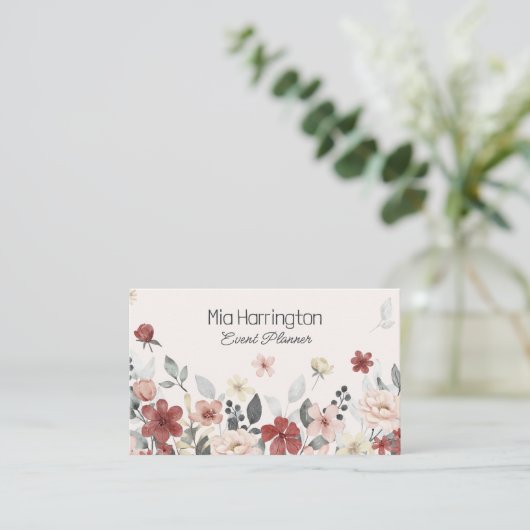 Eenvoudig veld van wilde bloemen met QR-code Visitekaartje (Staand voorkant)