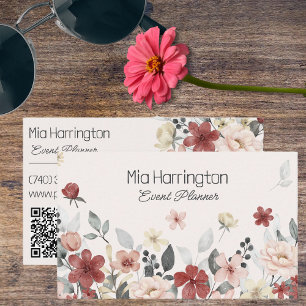 Eenvoudig veld van wilde bloemen met QR-code Visitekaartje