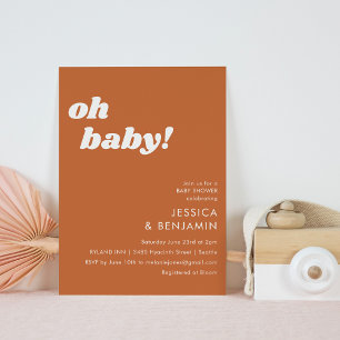 Eenvoudig verbrand Oranje modern Oh Baby shower Kaart