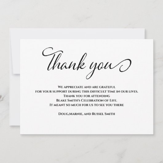 Eenvoudig verdriet Begrafenissympathie Dank u Bedankkaart (Voorkant)