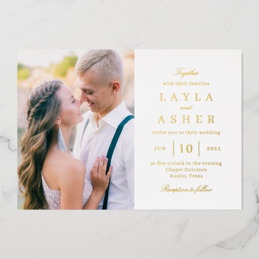 Eenvoudig Verenigd Echt Folie Foto Trouw Uitnodigi Folie Uitnodiging (Voorkant)