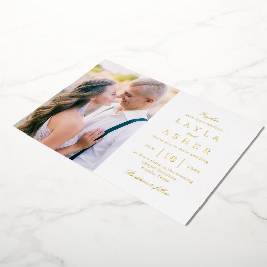 Eenvoudig Verenigd Echt Folie Foto Trouw Uitnodigi Folie Uitnodiging (Gedraaid)