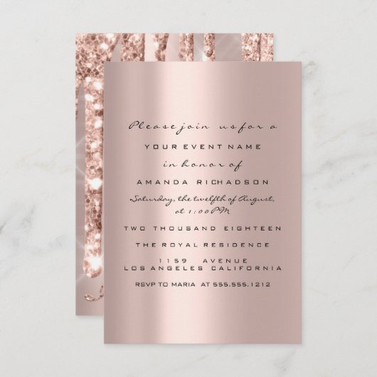 Eenvoudig Verjaardags Bruidsroos Drips Glitters Kaart (Voorkant / Achterkant)