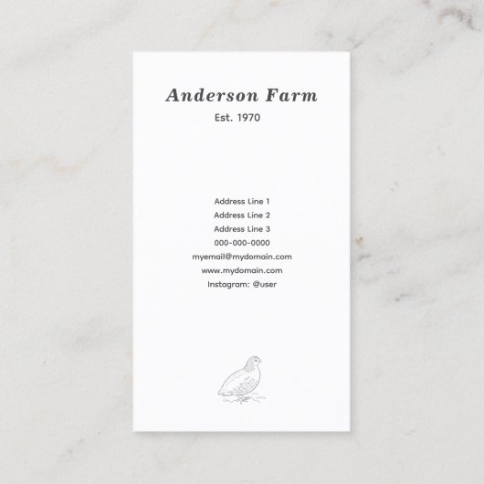 Eenvoudig vers Boerderij kwarteleieren verticaal Visitekaartje (Achterkant)
