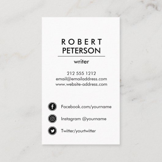 Eenvoudig verticaal modern Minimaal Sociaal mediap Visitekaartje (Achterkant)