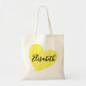 Eenvoudig vervaagd geel hart met jouw naam tote bag (Voorkant)