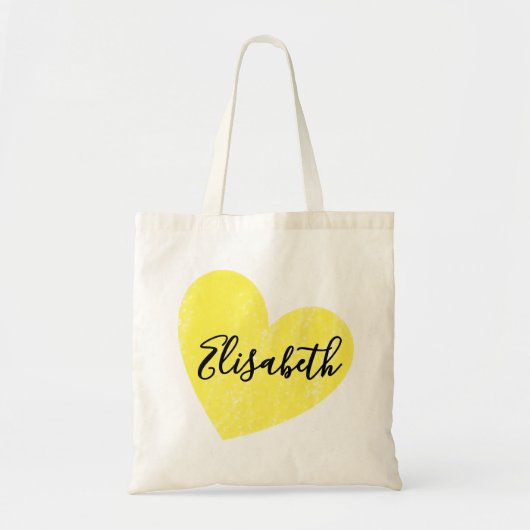 Eenvoudig vervaagd geel hart met jouw naam tote bag (Voorkant)