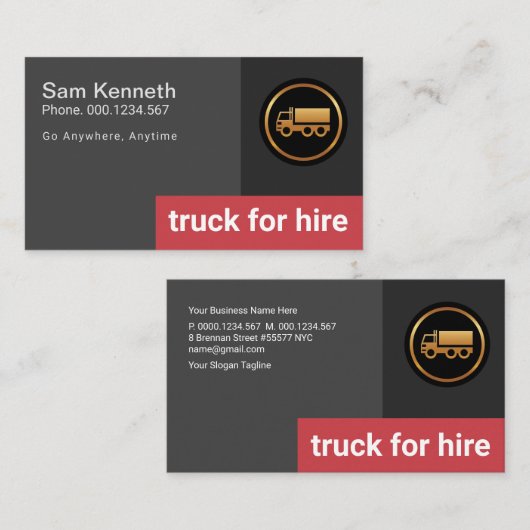 Eenvoudig vervoer van vrachtwagens met grijze staa visitekaartje (Voorkant / Achterkant)