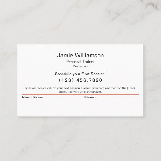 Eenvoudig Verwijs een vriend Verbrand Sinaasappel Aanbevelingskaartje (Achterkant)