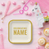 Eenvoudig vet Ecru Gold Viering van het leven Papieren Bordje (Feest)