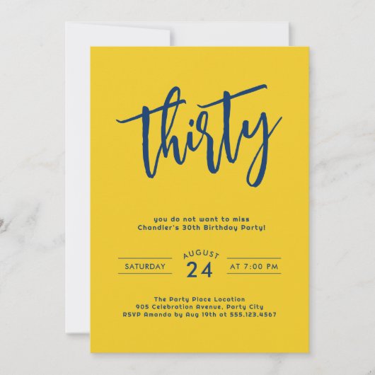 Eenvoudig Vet Geel 30e Verjaardagsfeest Kaart (Voorkant)
