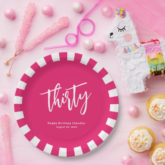 Eenvoudig Vet Heet Roze en Wit 30ste Verjaardagsfe Papieren Bordje (Feest)