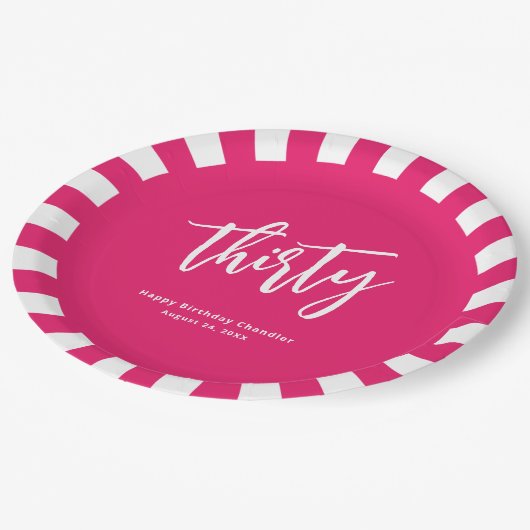 Eenvoudig Vet Heet Roze en Wit 30ste Verjaardagsfe Papieren Bordje (Gekanteld)