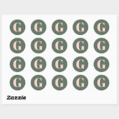 Eenvoudig Vet Monogram Initiaal Sage Groen Roze Ronde Sticker (Vel)