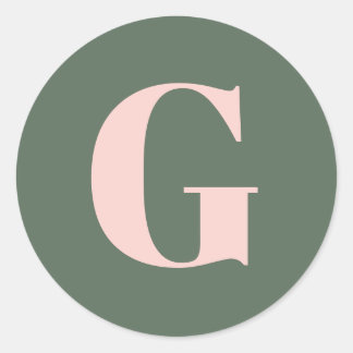 Eenvoudig Vet Monogram Initiaal Sage Groen Roze Ronde Sticker