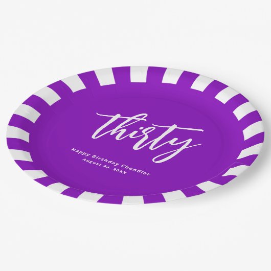 Eenvoudig vet Paarse en witte 30e verjaardagsfeest Papieren Bordje (Gekanteld)
