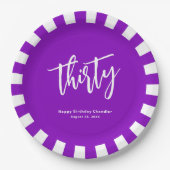 Eenvoudig vet Paarse en witte 30e verjaardagsfeest Papieren Bordje (Voorkant)