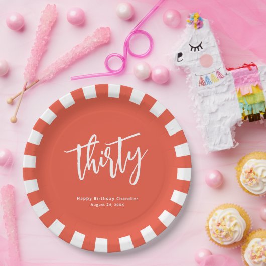 Eenvoudig vet Sinaasappel en wit 30e verjaardagsfe Papieren Bordje (Feest)
